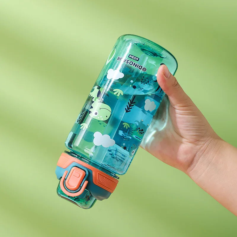 Kids Water Bottle with Straw – Leak-Proof 600 ml Cartoon Bottle