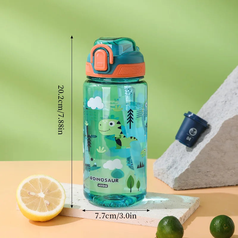 Kids Water Bottle with Straw – Leak-Proof 600 ml Cartoon Bottle